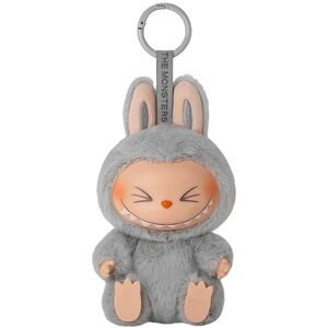 Gray and Cream Plush Bunny Stuffed Animal Keychain